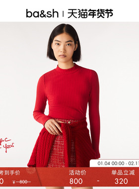 bash本命年安可拉红色新年内搭女修身打底针织衫长袖T恤1E24MYST