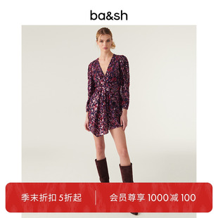 法式 bash秋季 车厘子亮片印花宴会裙不规则碎花连衣裙短裙1H23SOLA