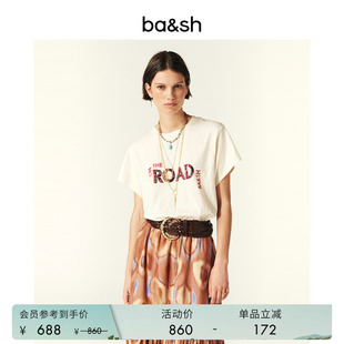 bash夏季 T恤上衣经典 字母印花通勤简约米白色短袖 1H24MITA 法式