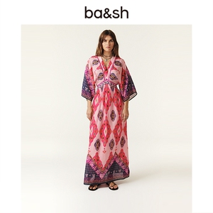 bash夏季花舞漫步波西米亚风印花度假收腰连衣裙女装裙子1E24YIN