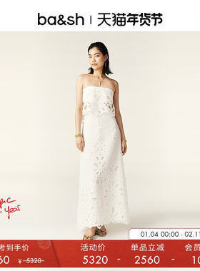 bash夏季抹胸吊带长裙镂空收腰连身裙白色法式连衣裙长裙1E24VENU