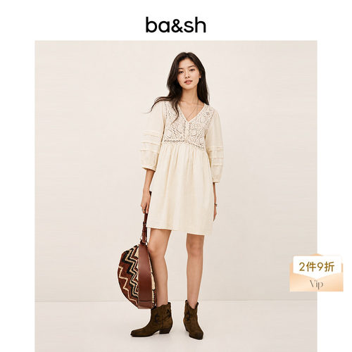 【2件9折】bash26新款夏季波西米亚钩花镂空棉质连衣裙1E26SONI