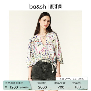 上衣1E24LUIG 海边度假随性印花V领肌理感女衬衫 bash春季 穿搭法式