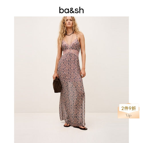 【2件9折】bash2026新款夏季粉蓝香草调度假吊带连衣裙1E26TAMA