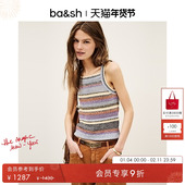 bash春季 上衣吊带1E25TANN 短款 法式 度假风针织背心女彩色条纹修身