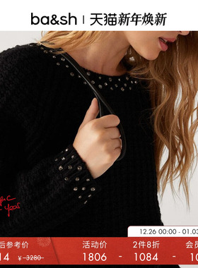 【2件8折】bash冬季烫钻两穿上衣绵羊毛通勤套头针织衫1H23OSWA