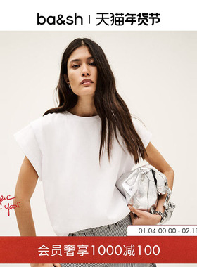 bash春季极简基础款法式休闲宽松舒适飞袖上衣T恤1E25PIO