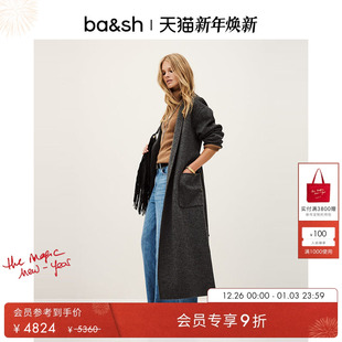 复古黑色毛呢外套直筒系带大衣1H25KAY 法式 bash2025新款 显瘦经典