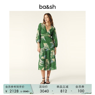 bash春季 复古裙子植物系印花迷笛连衣裙长裙1H24PARE 森林秘境法式
