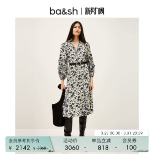 bash春季 波西米亚度假风栀子花印花裙V领连衣裙长裙1H25MINA 法式