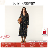 bash春季 法式 复古蒲公英印花V领中长裙子女士显瘦连衣裙1H24FINA