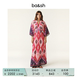 bash春季 裙子1E24YIN 花舞漫步波西米亚风印花度假收腰连衣裙女装