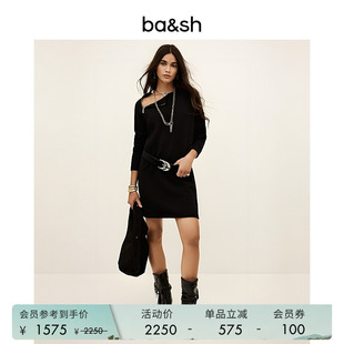 简约气质长袖 羊毛针织连衣裙女士黑色直筒裙1H25CHEI 法式 bash春季