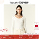 通勤U领法式 上衣女款 修身 bash春季 内搭米白色打底衫 T恤1E24TIAN