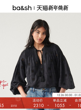 bash冬季方块系绳镂空灯笼袖松弛感气质女士纯色衬衫上衣1H23RAVE