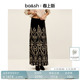 bash春季 暗夜绒纹丝绒纹复古民族风提花垂感半身裙女长裙1H25ALPH