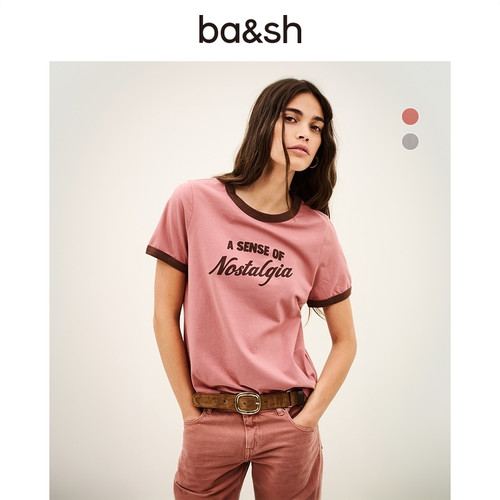 bash2026新款夏季美式复古撞色字母印花短袖T恤棉质上衣1H26ROST