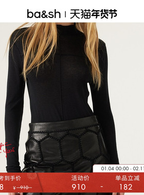 bash冬季黑色莫代尔内搭修身打底衫T恤针织衫女士上衣1H23MELK