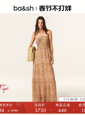 bash春季温莎庄园玫瑰法式度假风抹胸吊带挂脖连衣裙长裙1E25LORI