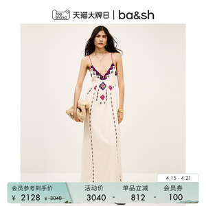 bash夏季波西米亚度假风露背V领无袖连衣裙吊带连身长裙1E25POEM