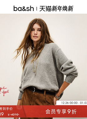 bash冬季法式简约纯色宽松套头毛衣女休闲圆领针织衫上衣1H25CESN
