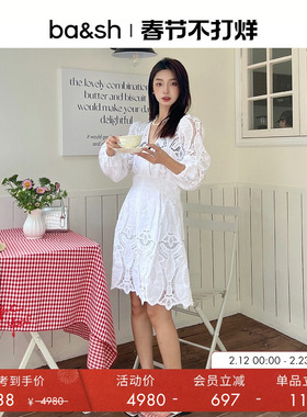 bash春季法式甜美气质wedding风蕾丝镂空短裙V领连衣裙女1E23ERIN