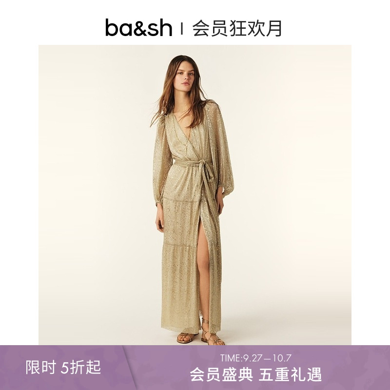 ba&sh金细闪露背年会派对连衣裙