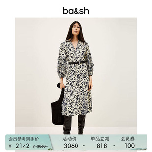 bash春季 波西米亚度假风栀子花印花裙V领连衣裙长裙1H25MINA 法式