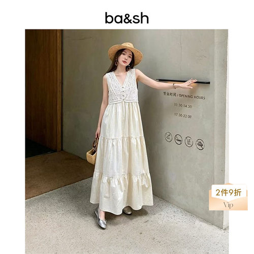 【2件9折】bash2026新款夏季松弛度假镂空无袖棉连衣裙1E26SAIL