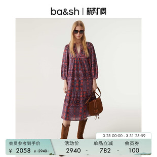 bash春季 波西米亚风度假长裙甜美百褶碎花森系宽松连衣裙1E23JOUP