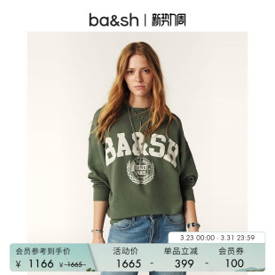 卫衣女1E25BENJ 运动风复古LOGO印花宽松套头圆领长袖 bash春季 法式