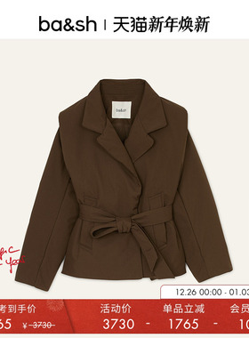 bash冬季法式摩卡慕斯解构感高领保暖立领系带厚外套女1H24YAEL