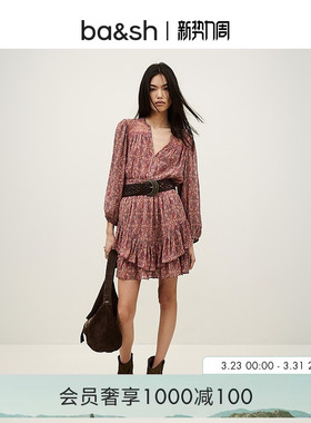 bash2026新款春季午后蔷薇波西米亚风复古印花短款连衣裙1E26TOLI
