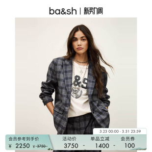 女格纹绵羊毛混纺西装 复古通勤廓形正装 外套1H25TEEC 法式 bash春季