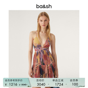 海滩度假风裙子吊带露腰露背收腰休闲印花连衣裙1E23NADJ bash春季