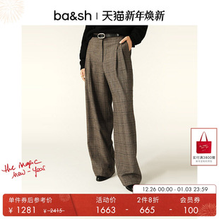 2件8折 宽松直筒长裤 bash冬季 英伦格纹复古法式 1H24CADW 西裤