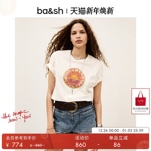 复古休闲宽松印花棉质T恤短袖 法式 上衣1E25BARE 秋季 bash2025新款