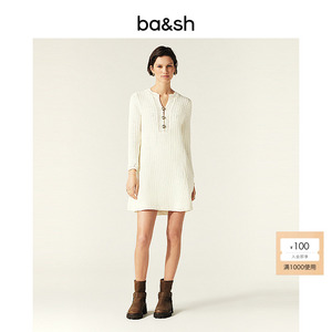 【杨采钰同款】bash秋季法式简约设计针织米白色连衣裙女1H24GYSE