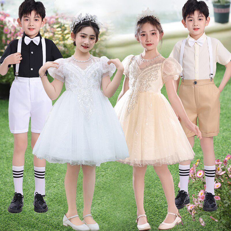 六一儿童合唱演出服男女童诗歌朗诵礼服中小学生蓬蓬裙纱裙表演服