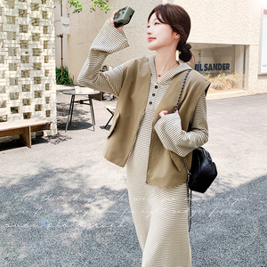 【26春款大货】 卡其马甲条纹裙套装C021-1033-P175控268图片