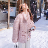 【大货】粉色皮毛一体外套C021-3205-P155控238，女装皮草，2C021