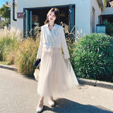 【新款大货】26春气质米白西装+网纱裙两件套C021-2618-P195控318，女装套装/套裙，2C021