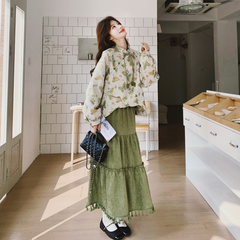 【新款大货】26春新中式蝴蝶上衣+半身裙套装C021-2620-P195控318,女装套装/套裙,2C021
