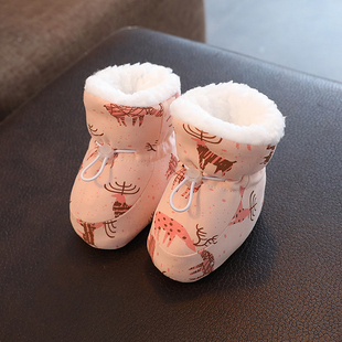 冬季 1岁初生男女宝宝加绒加厚棉鞋 12个月软底脚套不掉3 婴儿鞋