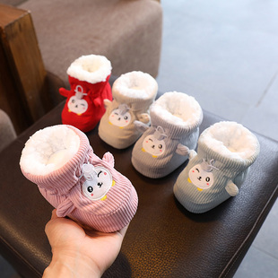 1岁0 子新生儿男女宝宝加绒加厚护脚0 冬季 9月不掉棉鞋 婴儿鞋