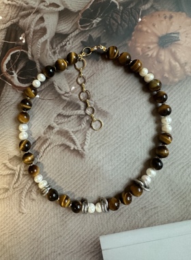 美拉德项链虎眼石珍珠毛衣男女