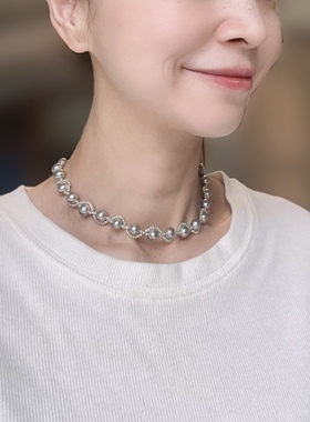 珍珠项链银灰色轻珍珠项链真多麻