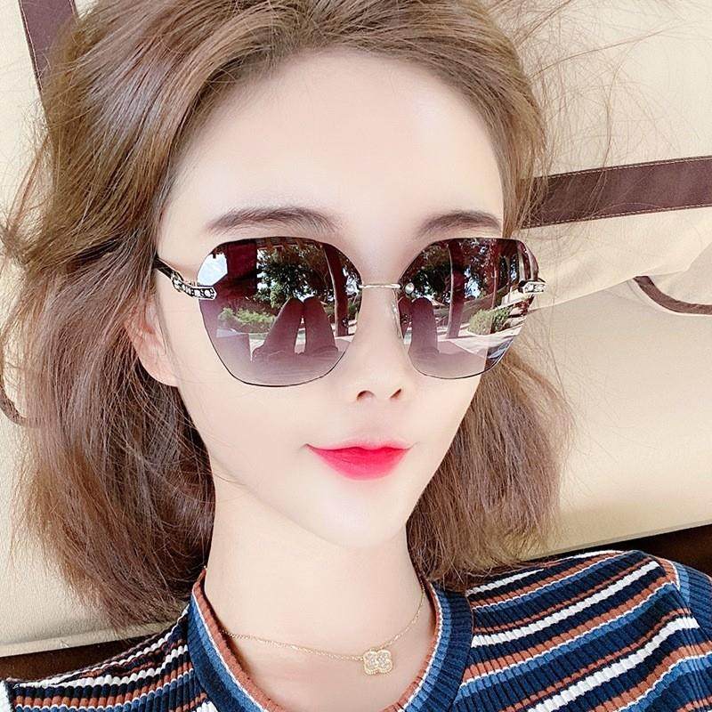 粉色多边形墨镜女款冬季茶色无框太阳镜大脸显瘦时尚防紫外线眼镜