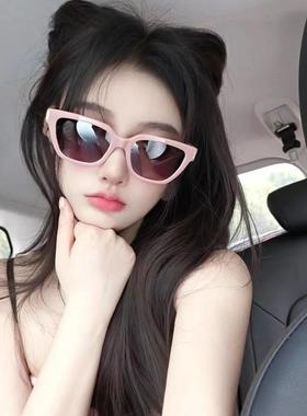 粉色墨镜女潮多巴胺甜辣风白色太阳镜配近视方形防晒眼镜复古大框