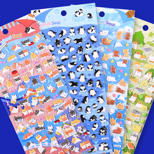 幼儿园可爱动物熊猫企鹅小狗仓鼠鱼儿立体泡泡贴画儿童玩具小贴纸